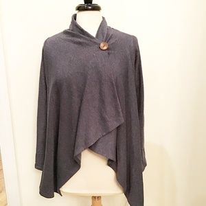 Bobeau One Button Fuzzy Fleece Wrap Cardigan